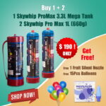 1 Skywhip Pro Max 3.3L (2000g) Mega Tank + 2 Skywhip Pro Max 1L (660g) Tanks (Free 1 Fruit Silent Nozzle & 15pcs Balloons)