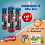 3 Skywhip Pro Max 1L (660g) Tanks (Free 1 Fruit Silent Nozzle & 15pcs Balloons)