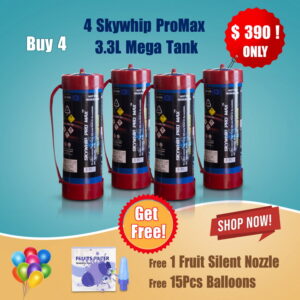 4 Skywhip Pro Max 3.3L (2000g) Mega Tanks (Free 1 Fruit Silent Nozzle & 15pcs Balloons)