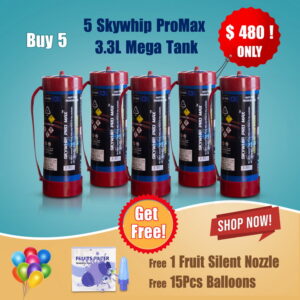 5 Skywhip Pro Max 3.3L (2000g) Mega Tanks (Free 1 Fruit Silent Nozzle & 15pcs Balloons)