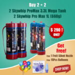 2 Skywhip Pro Max 3.3L (2000g) Mega Tanks + 2 Skywhip Pro Max 1L (660g) Tanks (Free 1 Fruit Silent Nozzle & 15pcs Balloons)