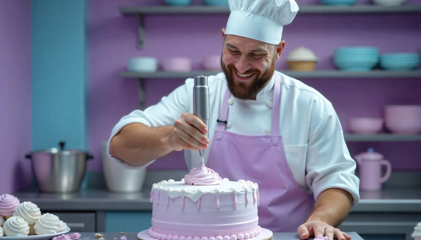 Chef preparing cake