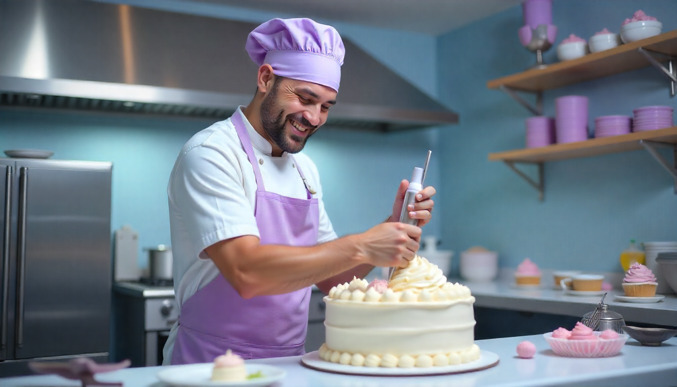Chef decorating cake
